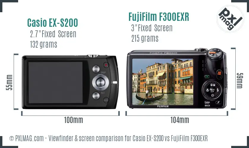 Casio EX-S200 vs FujiFilm F300EXR Screen and Viewfinder comparison