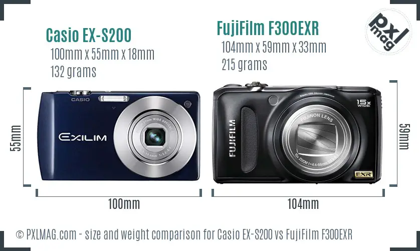 Casio EX-S200 vs FujiFilm F300EXR size comparison