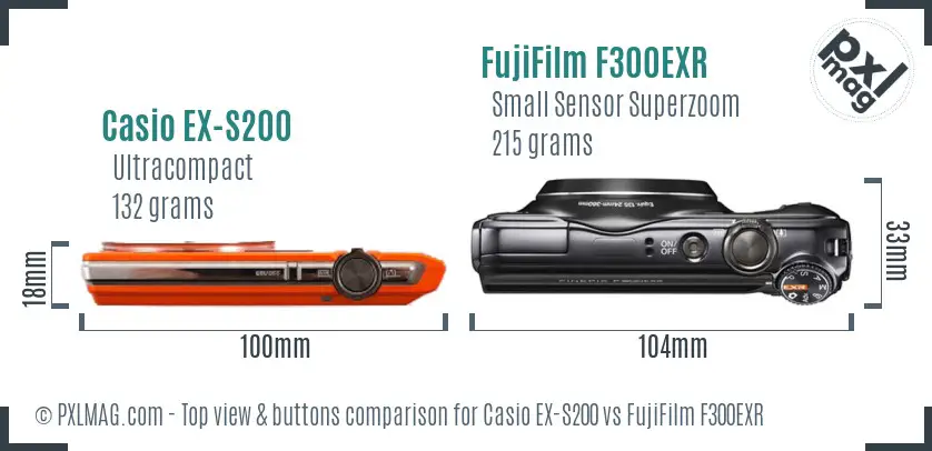 Casio EX-S200 vs FujiFilm F300EXR top view buttons comparison