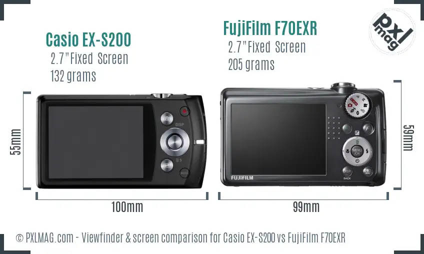 Casio EX-S200 vs FujiFilm F70EXR Screen and Viewfinder comparison