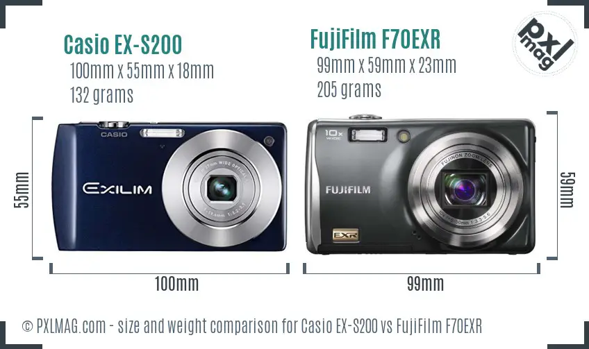 Casio EX-S200 vs FujiFilm F70EXR size comparison