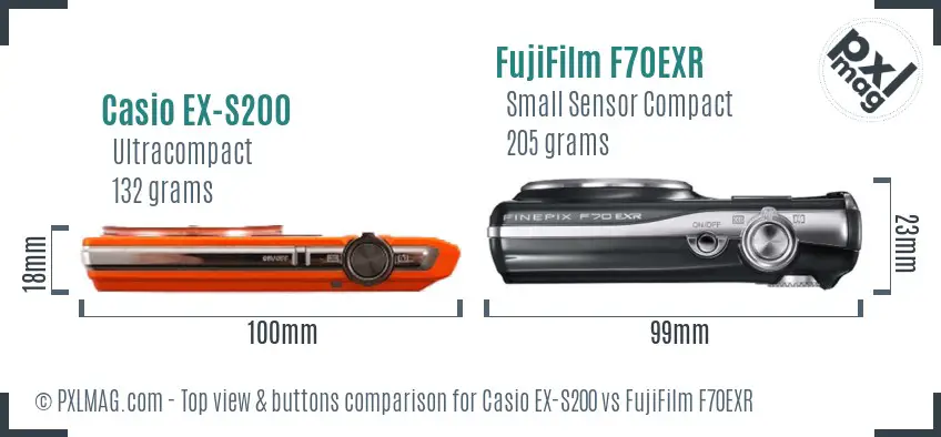 Casio EX-S200 vs FujiFilm F70EXR top view buttons comparison