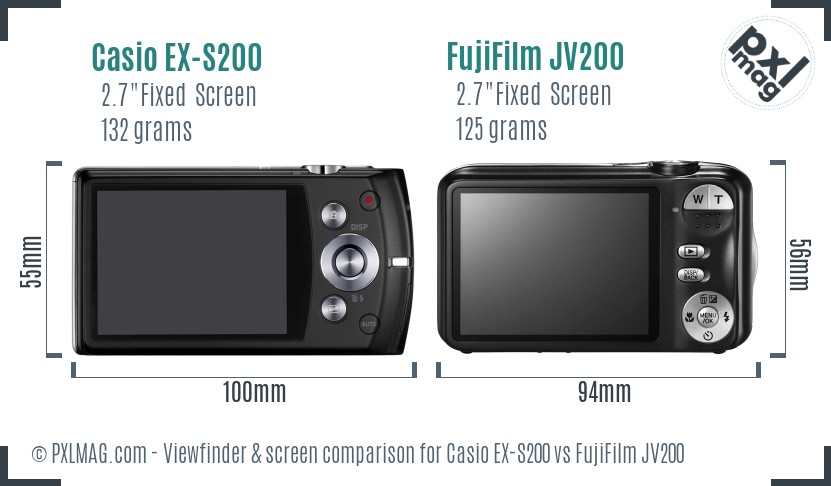 Casio EX-S200 vs FujiFilm JV200 Screen and Viewfinder comparison