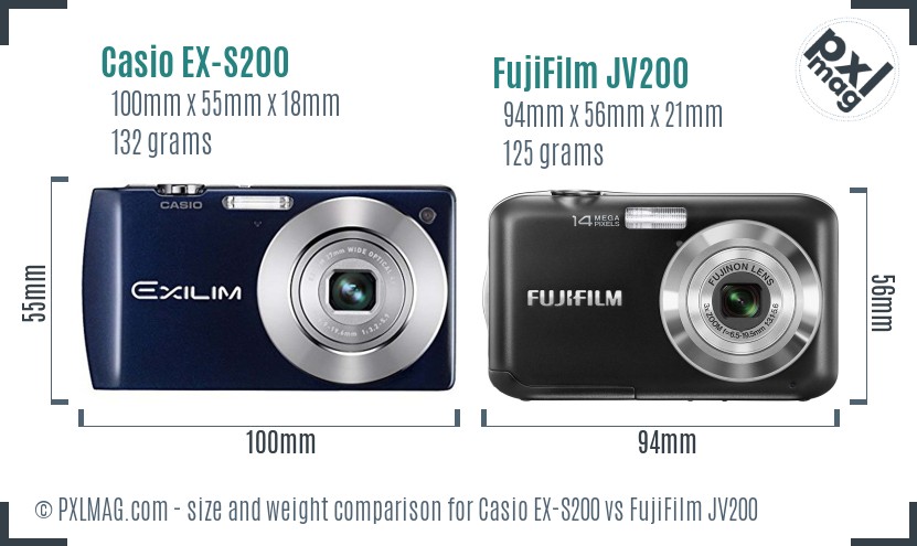 Casio EX-S200 vs FujiFilm JV200 size comparison Casio EX-S200 vs FujiFilm JV200 size comparison
