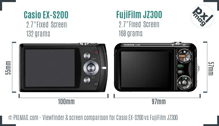 Casio EX-S200 vs FujiFilm JZ300 Screen and Viewfinder comparison