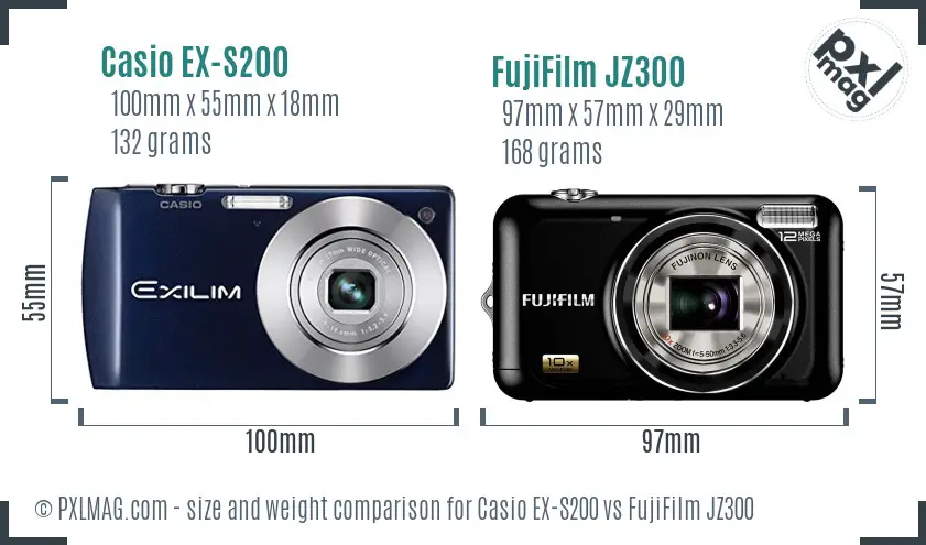 Casio EX-S200 vs FujiFilm JZ300 size comparison