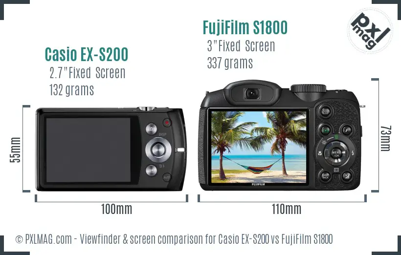 Casio EX-S200 vs FujiFilm S1800 Screen and Viewfinder comparison