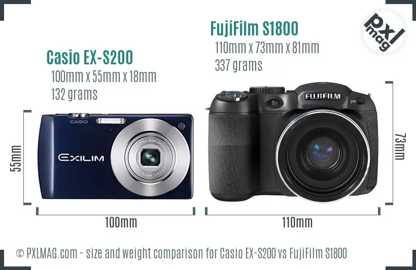 Casio EX-S200 vs FujiFilm S1800 size comparison
