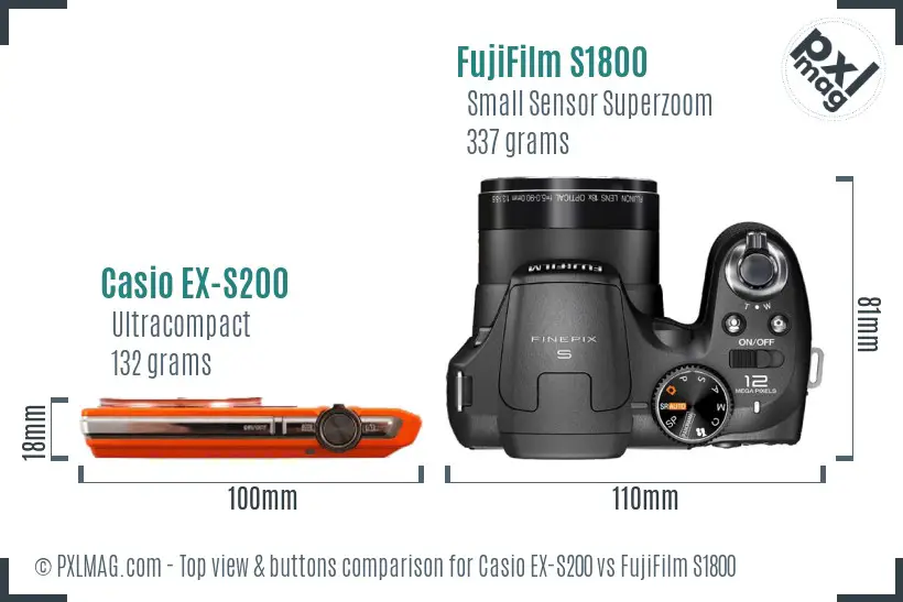 Casio EX-S200 vs FujiFilm S1800 top view buttons comparison