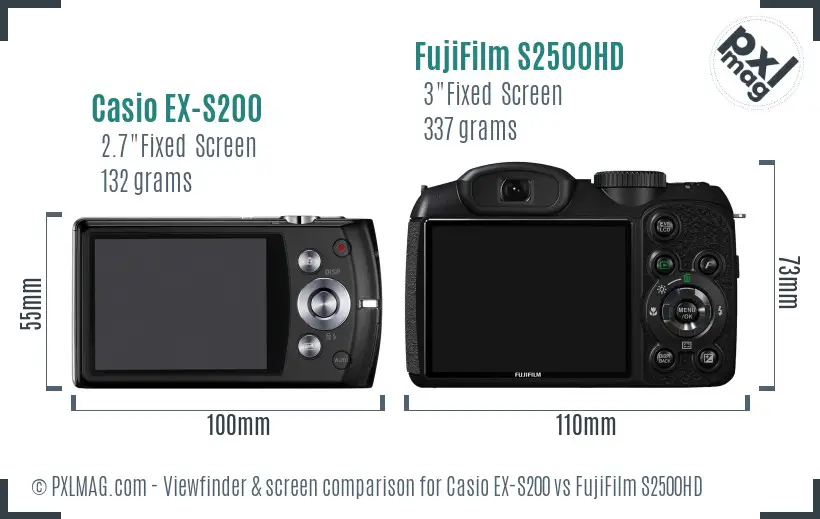 Casio EX-S200 vs FujiFilm S2500HD Screen and Viewfinder comparison Casio EX-S200 vs FujiFilm S2500HD Screen and Viewfinder comparison