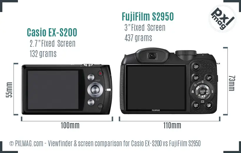 Casio EX-S200 vs FujiFilm S2950 Screen and Viewfinder comparison