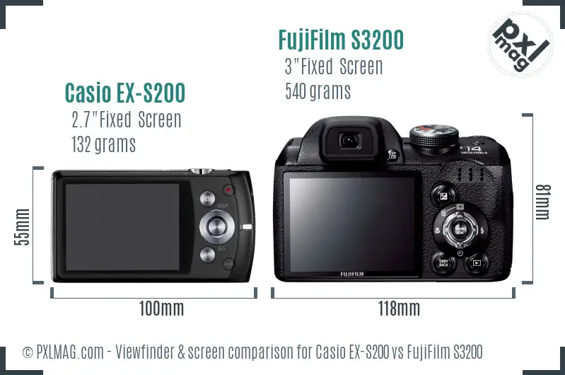 Casio EX-S200 vs FujiFilm S3200 Screen and Viewfinder comparison