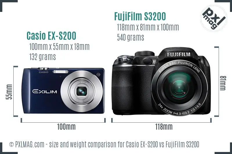 Casio EX-S200 vs FujiFilm S3200 size comparison
