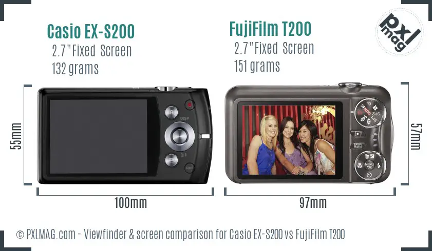 Casio EX-S200 vs FujiFilm T200 Screen and Viewfinder comparison