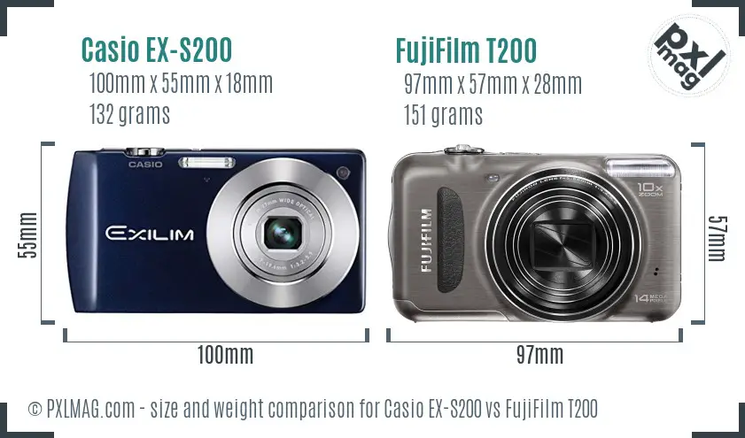 Casio EX-S200 vs FujiFilm T200 size comparison