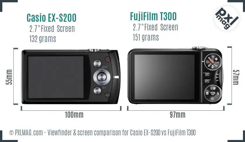 Casio EX-S200 vs FujiFilm T300 Screen and Viewfinder comparison Casio EX-S200 vs FujiFilm T300 Screen and Viewfinder comparison
