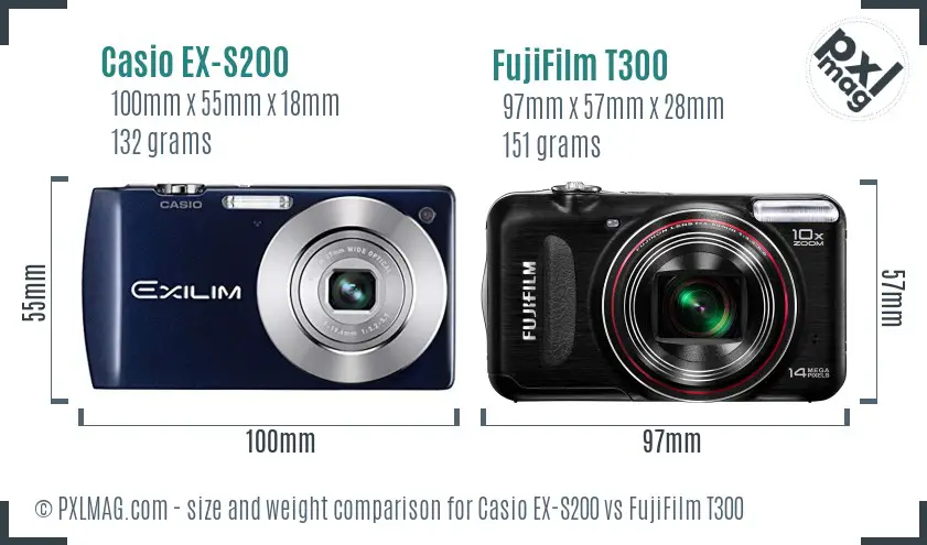 Casio EX-S200 vs FujiFilm T300 size comparison Casio EX-S200 vs FujiFilm T300 size comparison
