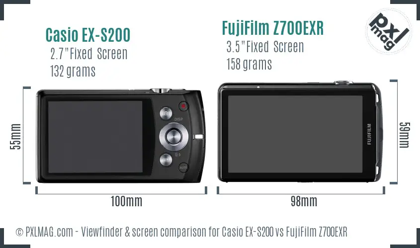 Casio EX-S200 vs FujiFilm Z700EXR Screen and Viewfinder comparison