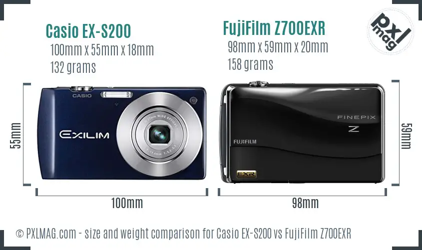 Casio EX-S200 vs FujiFilm Z700EXR size comparison