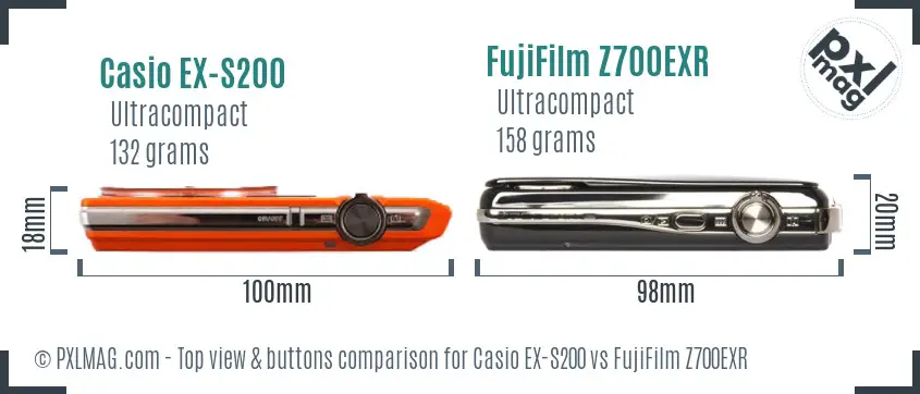 Casio EX-S200 vs FujiFilm Z700EXR top view buttons comparison