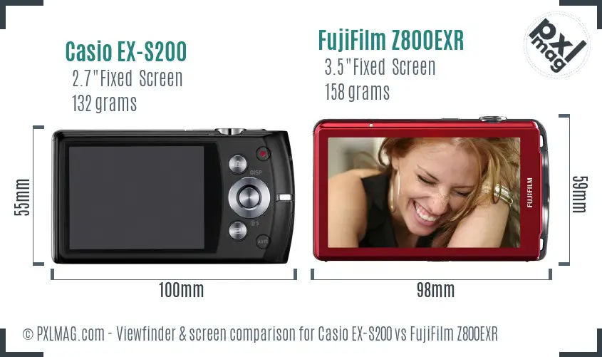 Casio EX-S200 vs FujiFilm Z800EXR Screen and Viewfinder comparison Casio EX-S200 vs FujiFilm Z800EXR Screen and Viewfinder comparison