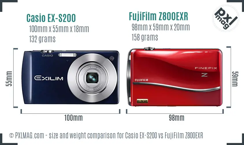 Casio EX-S200 vs FujiFilm Z800EXR size comparison Casio EX-S200 vs FujiFilm Z800EXR size comparison