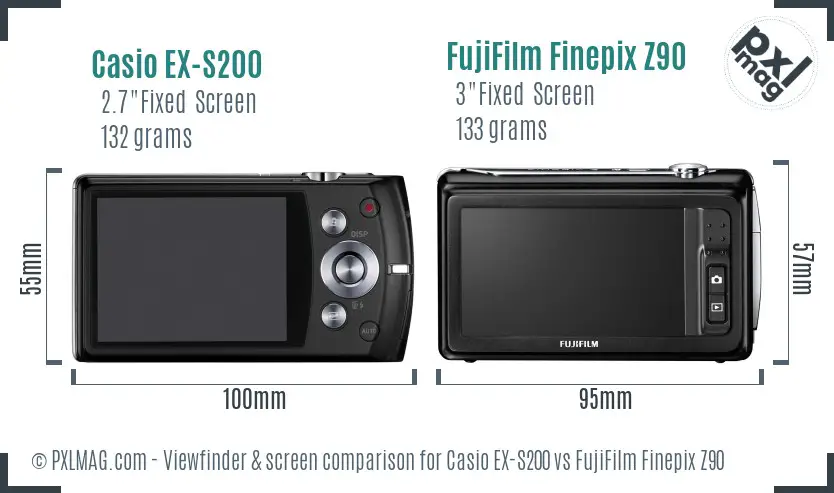 Casio EX-S200 vs FujiFilm Finepix Z90 Screen and Viewfinder comparison