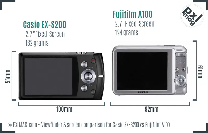 Casio EX-S200 vs Fujifilm A100 Screen and Viewfinder comparison Casio EX-S200 vs Fujifilm A100 Screen and Viewfinder comparison