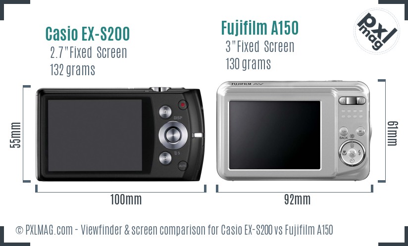Casio EX-S200 vs Fujifilm A150 Screen and Viewfinder comparison