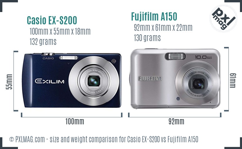 Casio EX-S200 vs Fujifilm A150 size comparison