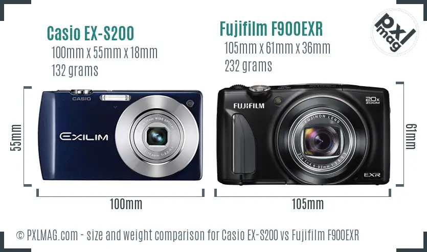 Casio EX-S200 vs Fujifilm F900EXR size comparison