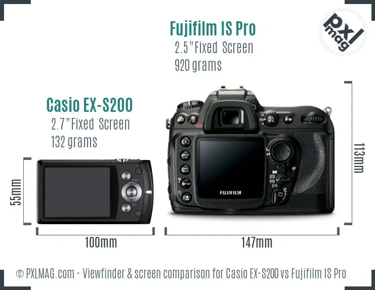 Casio EX-S200 vs Fujifilm IS Pro Screen and Viewfinder comparison