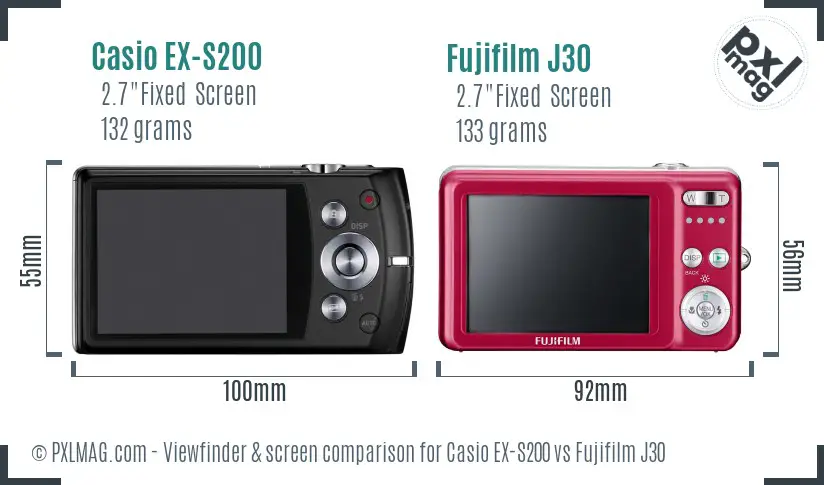 Casio EX-S200 vs Fujifilm J30 Screen and Viewfinder comparison
