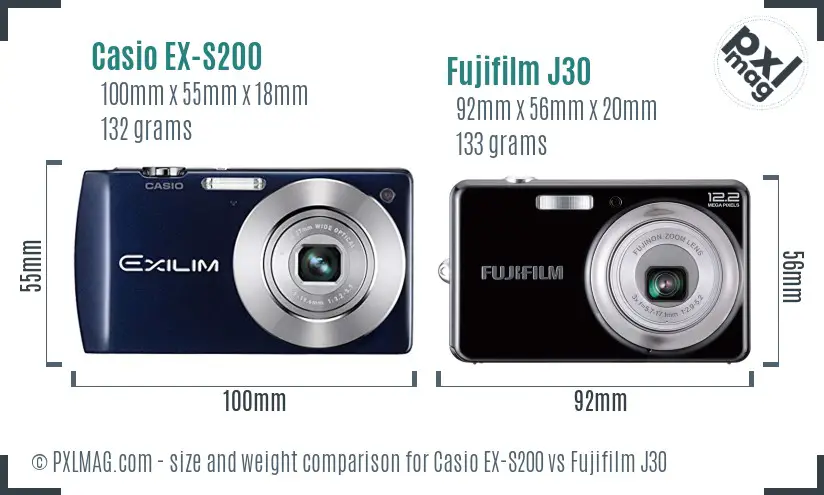 Casio EX-S200 vs Fujifilm J30 size comparison