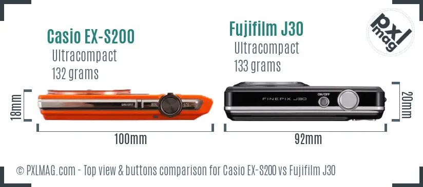 Casio EX-S200 vs Fujifilm J30 top view buttons comparison