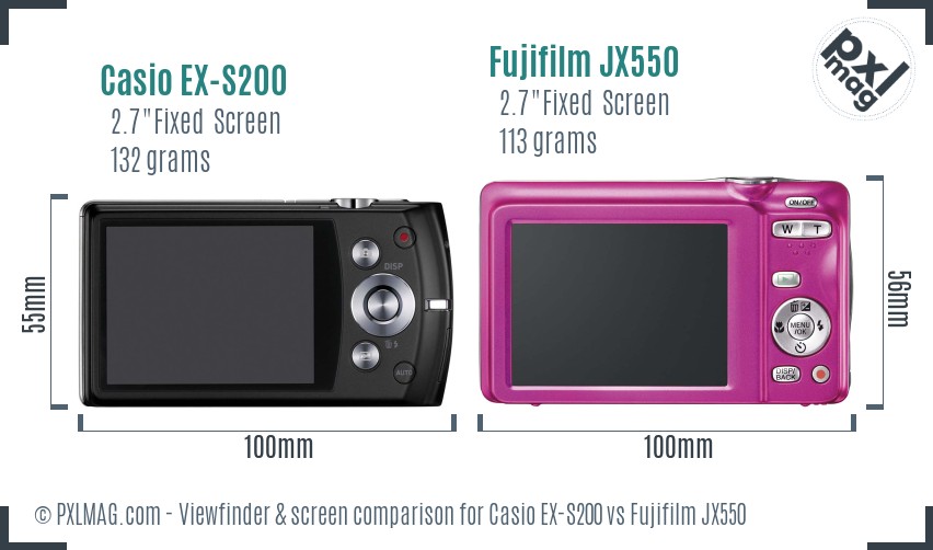 Casio EX-S200 vs Fujifilm JX550 Screen and Viewfinder comparison