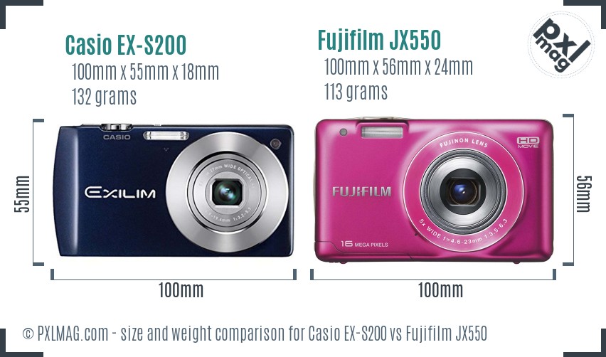 Casio EX-S200 vs Fujifilm JX550 size comparison Casio EX-S200 vs Fujifilm JX550 size comparison