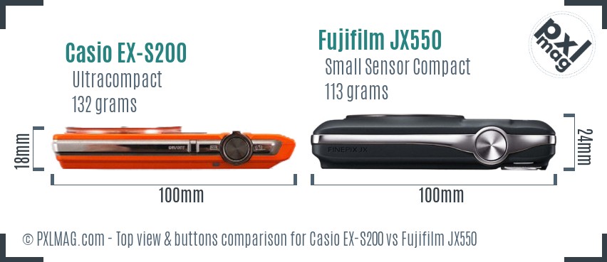 Casio EX-S200 vs Fujifilm JX550 top view buttons comparison