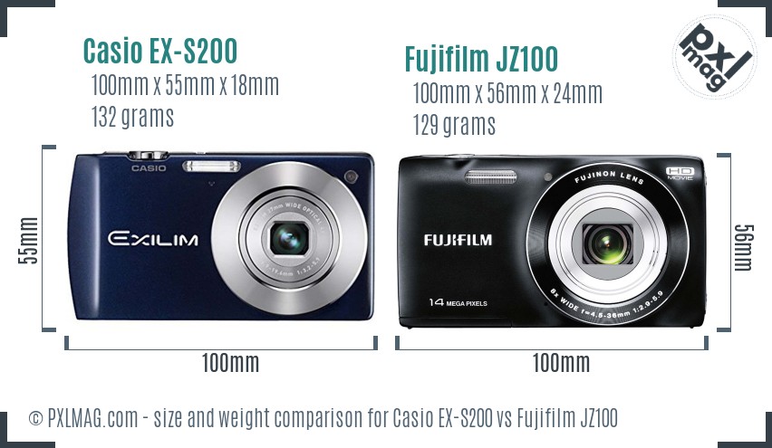 Casio EX-S200 vs Fujifilm JZ100 size comparison