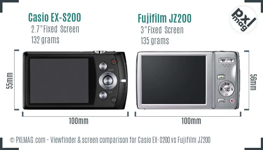 Casio EX-S200 vs Fujifilm JZ200 Screen and Viewfinder comparison