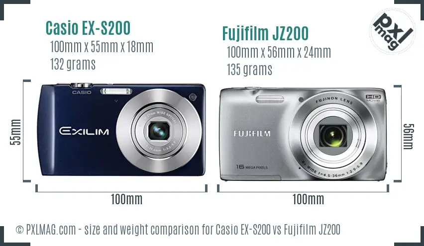 Casio EX-S200 vs Fujifilm JZ200 size comparison