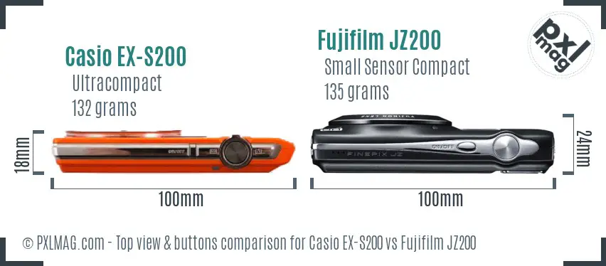 Casio EX-S200 vs Fujifilm JZ200 top view buttons comparison