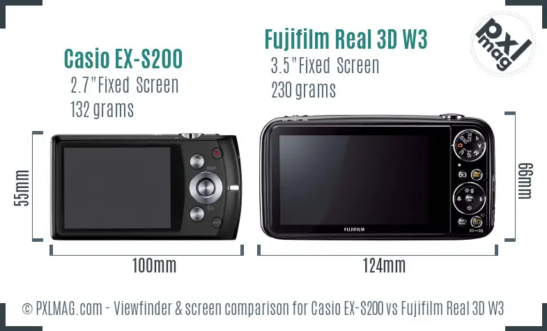 Casio EX-S200 vs Fujifilm Real 3D W3 Screen and Viewfinder comparison Casio EX-S200 vs Fujifilm Real 3D W3 Screen and Viewfinder comparison