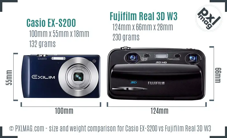 Casio EX-S200 vs Fujifilm Real 3D W3 size comparison Casio EX-S200 vs Fujifilm Real 3D W3 size comparison