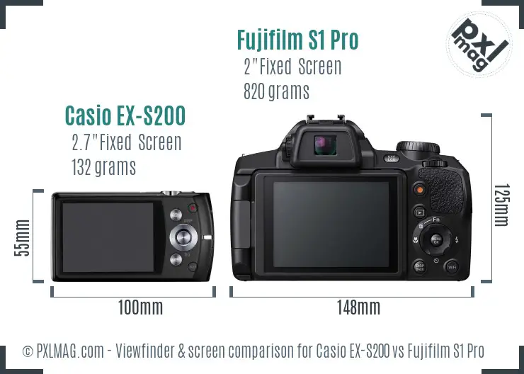 Casio EX-S200 vs Fujifilm S1 Pro Screen and Viewfinder comparison