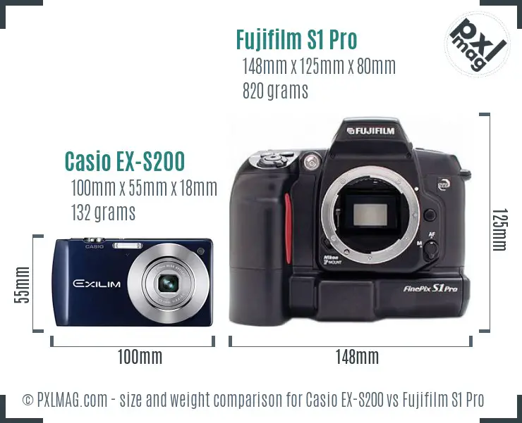 Casio EX-S200 vs Fujifilm S1 Pro size comparison