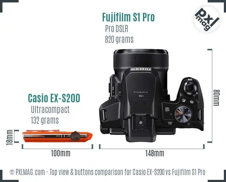 Casio EX-S200 vs Fujifilm S1 Pro top view buttons comparison