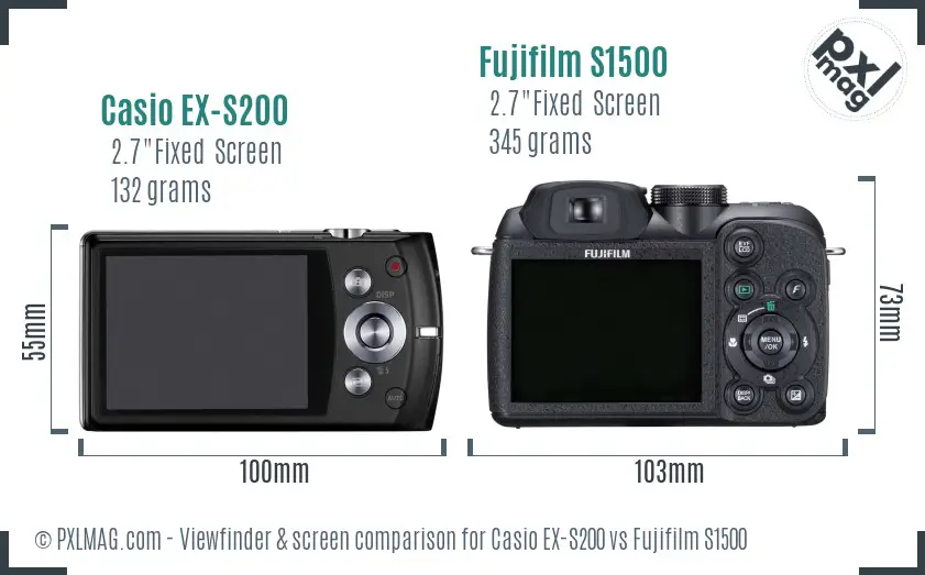 Casio EX-S200 vs Fujifilm S1500 Screen and Viewfinder comparison