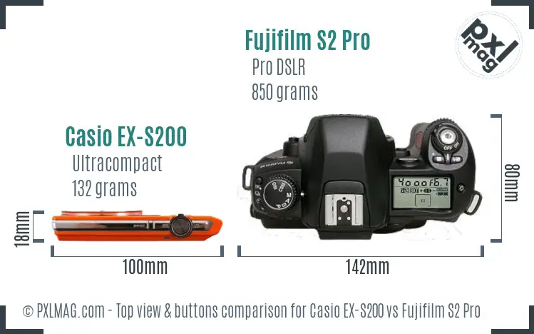 Casio EX-S200 vs Fujifilm S2 Pro top view buttons comparison