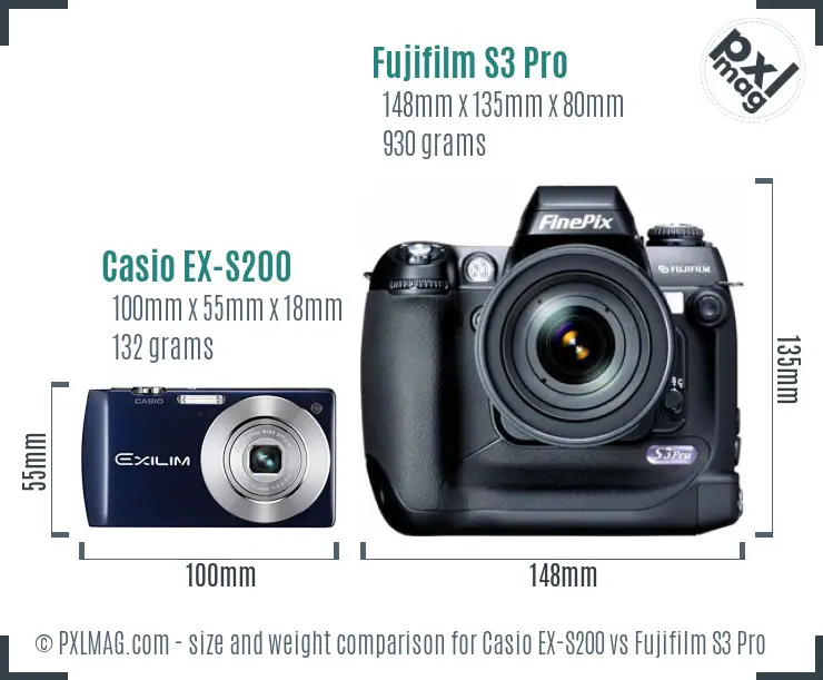 Casio EX-S200 vs Fujifilm S3 Pro size comparison